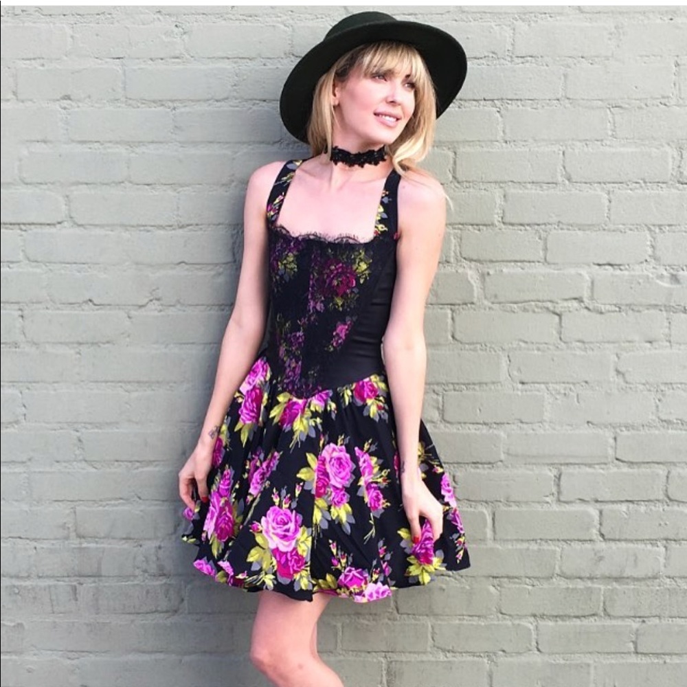 Vintage Betsey Johnson rose and lace dress size 2